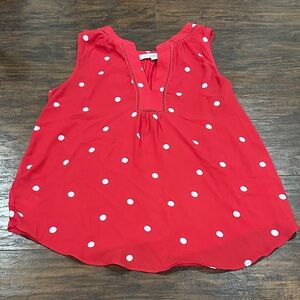 LOFT Red & White Polka Dot Sleeveless V-Neck Top Size XS